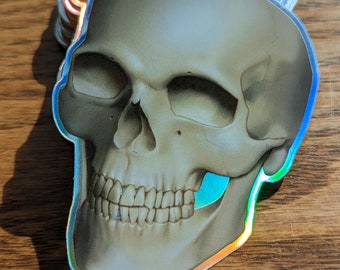 Holographic Skull Sticker, Glossy Waterproof Vinyl Decal