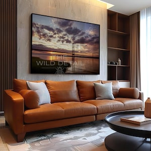 Humber Bridge Sunset | UK Suspension Bridge Photo | Golden Hour River Estuary | Large Wall Art Print | Architectural Decor | Home Office