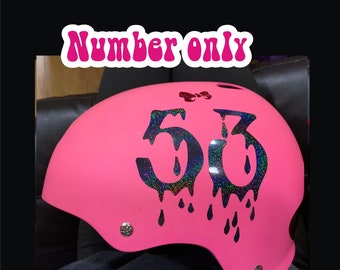 Number sparkle or solid color Custom Vinyl Roller Derby Helmet Sticker Vinyl