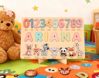 Quebra-cabeça personalizado com nome, brinquedo de madeira Montessori, decoração para quarto de bebê
