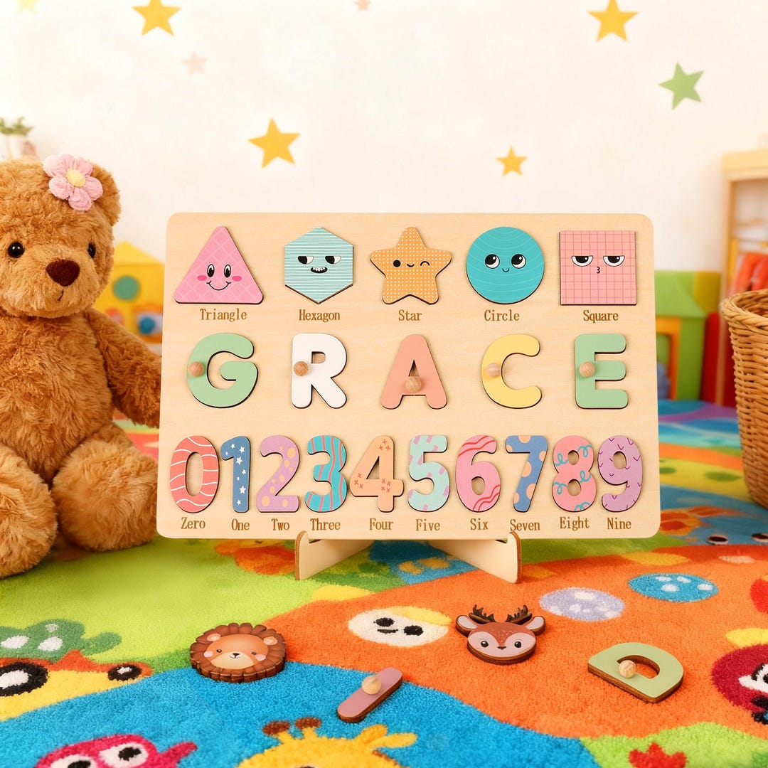 Personalized Handmade Baby Name Puzzle Gift, Wooden Montessori Toys ...
