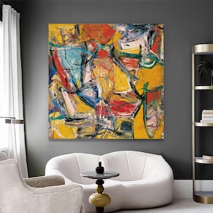 Willem de Kooning Inspired Wall Art - Abstract Expressionist Canvas Print - Modern Art Home Decor - Large Colorful Abstract Printing