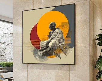 Mahatma Gandhi Portrait Canvas: Abstract Geometric Spiritual Art, Printed aesthetic room decor ready to hang
