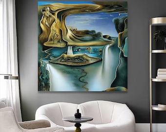 Surreal Waterfall Canvas: Abstract Dreamscape Wall Art, Printed aesthetic room decor ready to hang