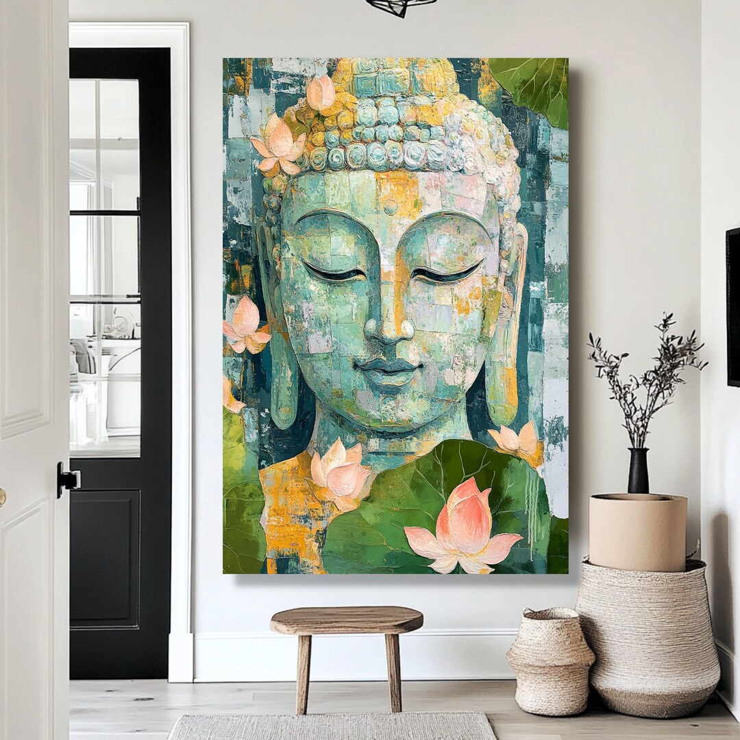 Buddha Face Canvas Art, Lotus Flower Spiritual Zen Decor - Etsy