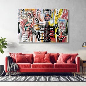 Jean Michael Basquiat Printing, Abstract Faces Canvas Wall Art, Colorful Tribal Expression, Bold Contemporary Art, Ready to Hang Decor