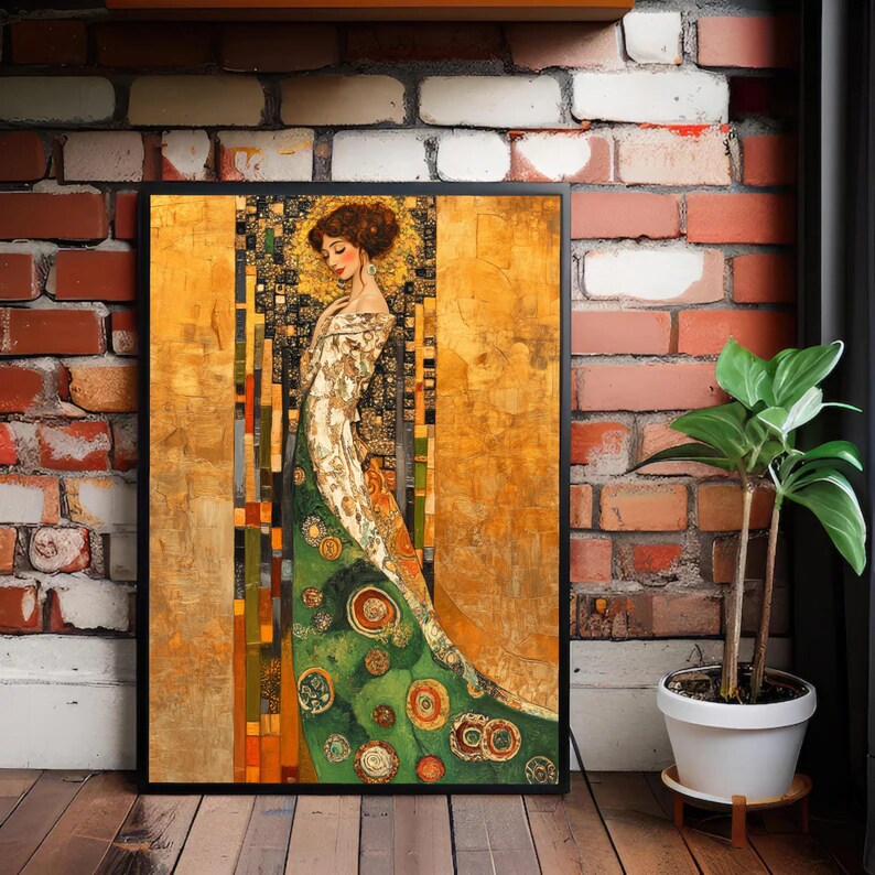 Gustav Klimt Inspired Woman Portrait Canvas, Elegant Art Nouveau Wall ...
