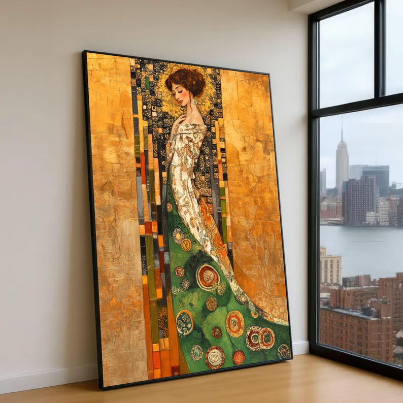 Gustav Klimt Inspired Woman Portrait Canvas, Elegant Art Nouveau Wall ...
