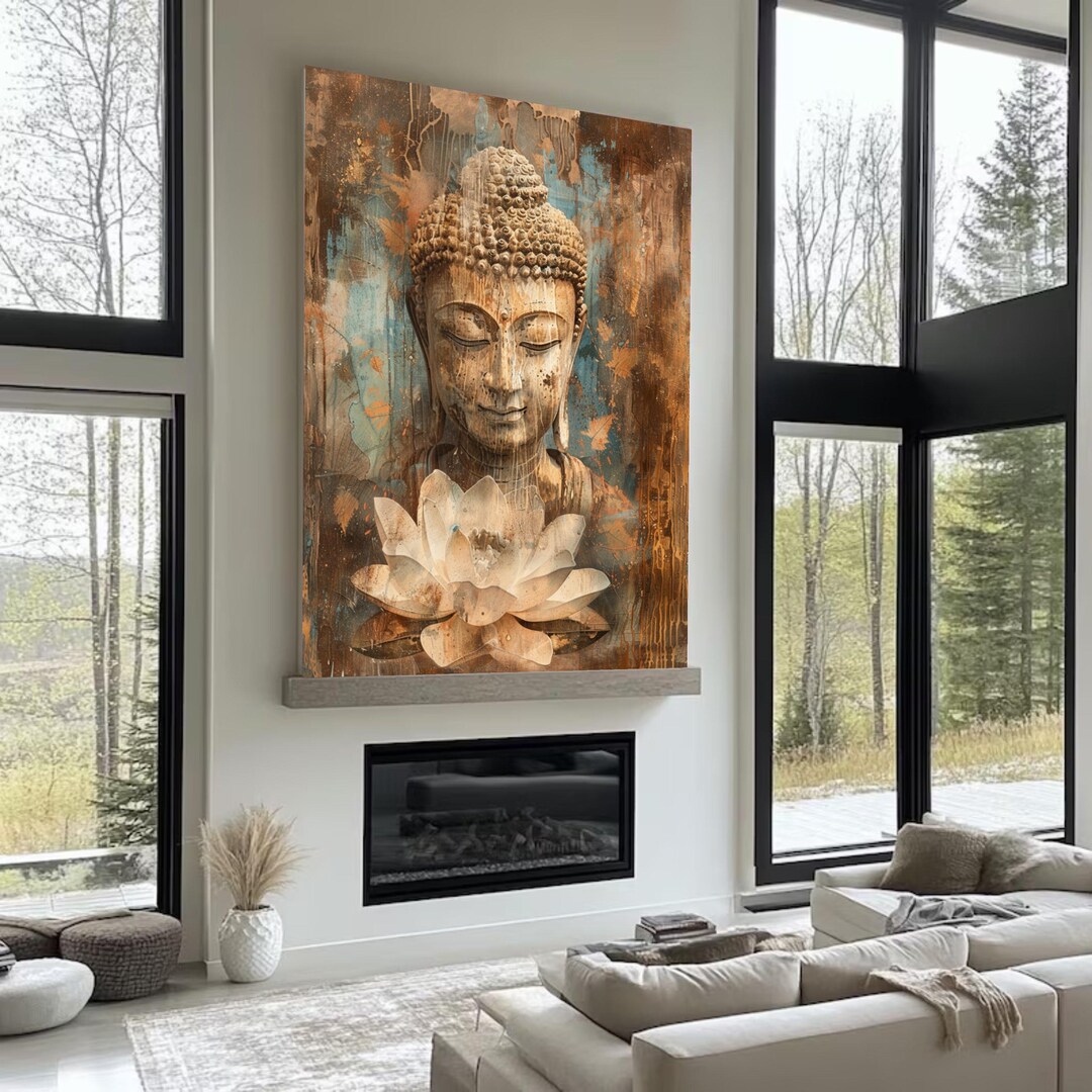 Zen Buddha Canvas Art: Lotus Flower Meditation Decor, Large Canvas Wall ...