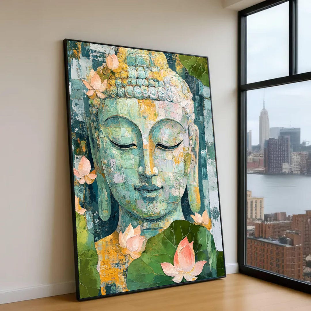 Peaceful Buddha Face Canvas Art, Spiritual Zen Decor, Large Canvas Wall ...