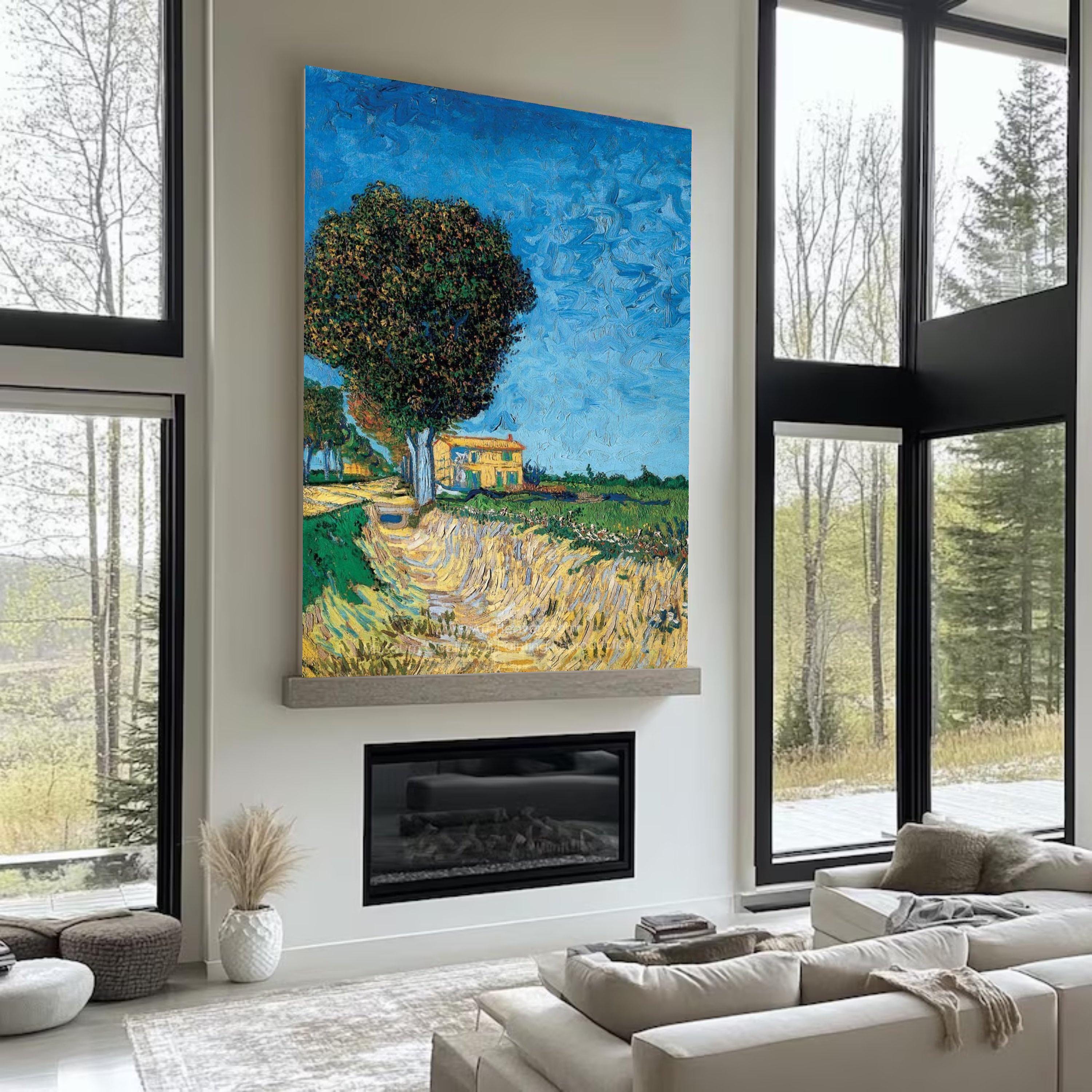 QUADRO Vincent Van Gogh Fattoria in un campo di grano STAMPA TELA CANVAS estate