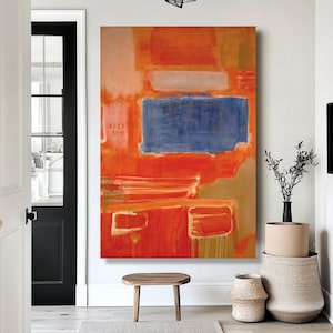 Mark Rothko Wall Art, Orange and Blue Color Block Printing, Contemporary Geometric Canvas, Abstract Expressionism Home Decor