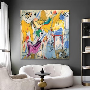 Willem de Kooning Inspired Wall Art - Abstract Expressionist Canvas Print - Modern Art Home Decor - Large Colorful Abstract Printing
