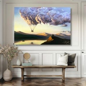 Vladimir Kush Surreal Canvas – Dreamlike Metaphoric Wall Art, Surreal Hot Air Balloon Cloud Canvas, Romantic Sunset Landscape,