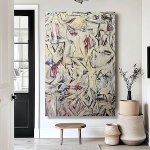 Willem de Kooning Inspired Wall Art - Abstract Expressionist Canvas Print - Modern Art Home Decor - Large Colorful Abstract Printing