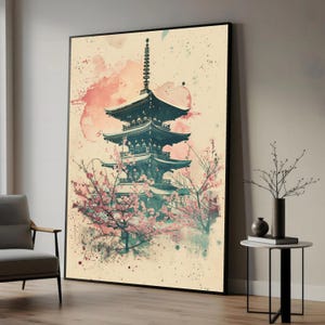 Traditional Japanese Pagoda Canvas, Cherry Blossom Wall Art, Asian Architecture Print, Sakura Bloom Canvas, Oriental Home Decor, Ready to