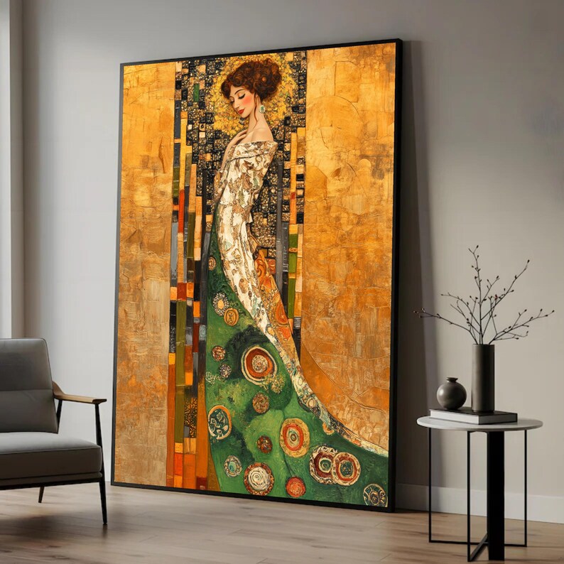 Gustav Klimt Inspired Woman Portrait Canvas, Elegant Art Nouveau Wall ...