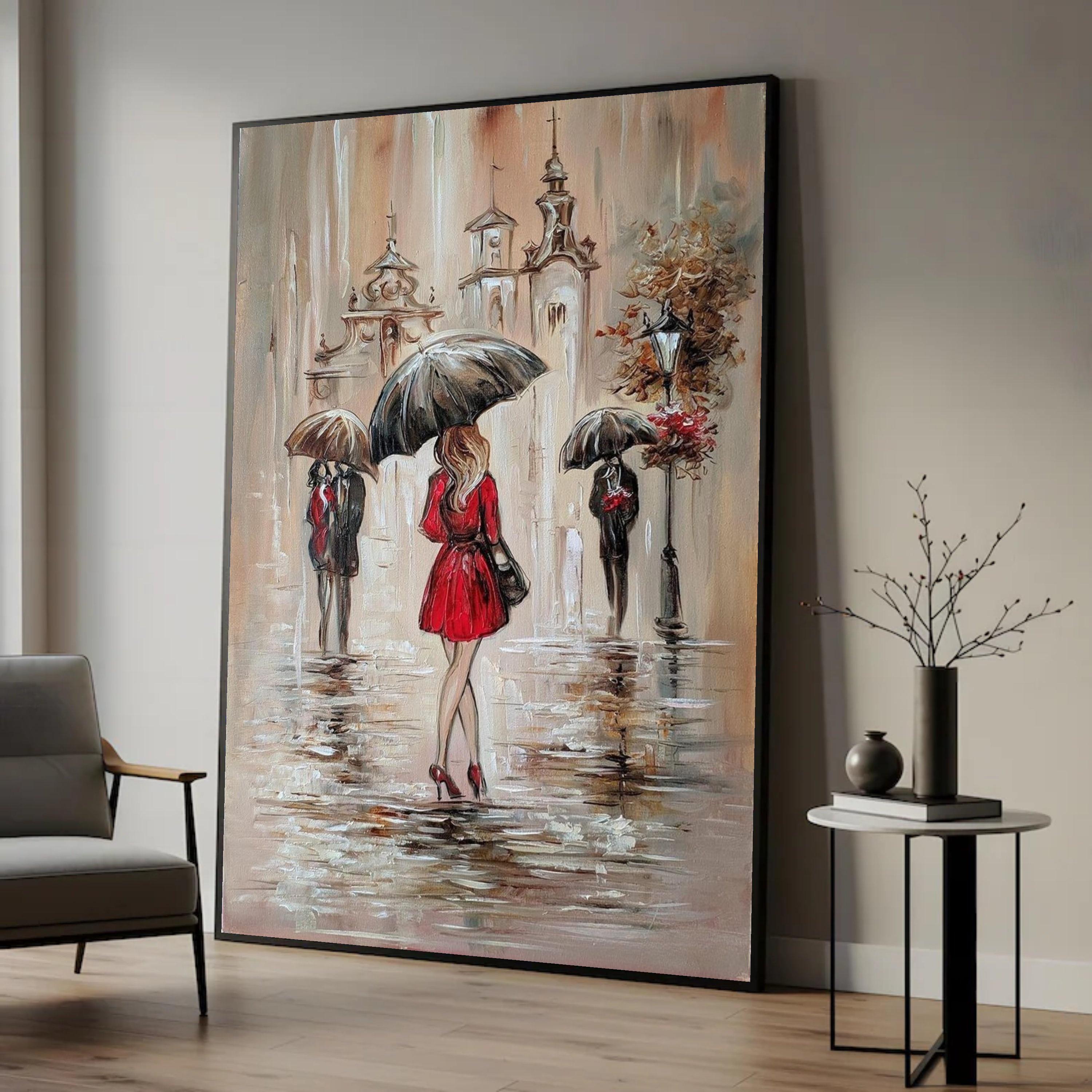 AYAROS Abstract Woman Wall Art Canvas Poster Red Dress Walking in The Street Graffiti Figure Wall Decor Poster Dormitory Decor Painting Art