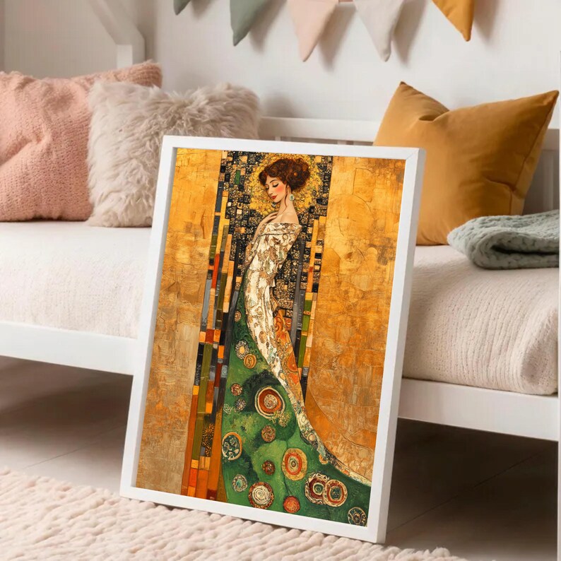 Gustav Klimt Inspired Woman Portrait Canvas, Elegant Art Nouveau Wall ...