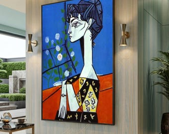 Abstract Woman Portrait Canvas, Picasso Style Cubism Wall Art, Large Canvas Wall Art, Oversized Statement Piece