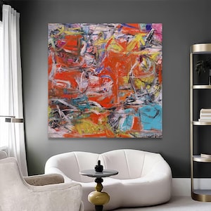 Willem de Kooning Inspired Wall Art - Abstract Expressionist Canvas Print - Modern Art Home Decor - Large Colorful Abstract Printing