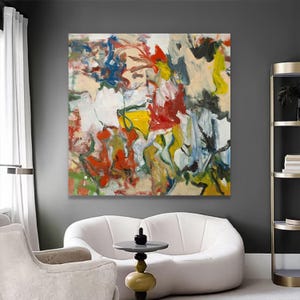 Willem de Kooning Inspired Wall Art - Abstract Expressionist Canvas Print - Modern Art Home Decor - Large Colorful Abstract Printing