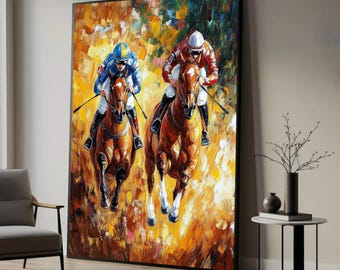 Horse Racing Canvas Art, Equestrian Jockeys, Sports Scene Print, Large Canvas Wall Art, Oversized Statement Piece