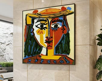 Abstract Picasso Style Portrait Canvas, Modern Cubism Wall Art, Large Canvas Wall Art, Oversized Statement Piece