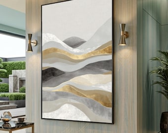 Abstract Landscape Canvas: Metallic Gold Wabi-Sabi Art Print, Printed aesthetic room decor ready to hang
