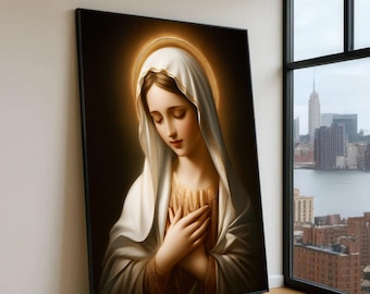 Arte en lienzo de la Virgen María, decoración religiosa cristiana para el hogar, lienzo grande para pared, pieza llamativa de gran tamaño