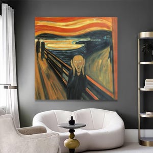 Edvard Munch Scream Canvas, Dramatic Sunset Sky Wall Art, Iconic Emotion Printing, Abstract Home Decor Canvas, Ready to Hang Artwork