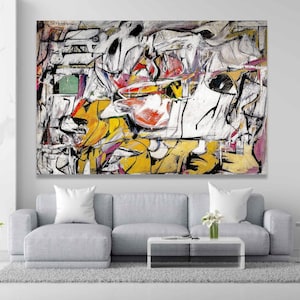 Willem de Kooning Inspired Wall Art - Abstract Expressionist Canvas Print - Modern Art Home Decor - Large Colorful Abstract Printing
