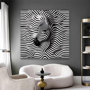 Abstract Zebra Stripes Canvas, Optical Illusion Wall Art, Black and White Animal Canvas, Modern Home Decor, Unique Wildlife Canvas Print