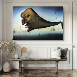 Surreal Floating Head Canvas, Salvador Dali Inspired Wall Art, Abstract Surrealism Canvas, Dreamlike Home Decoration, Surreal Canvas Print