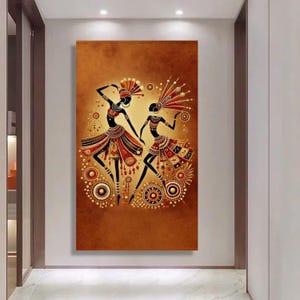 African Tribal Dance Canvas, Ethnic Wall Art, Boho Home Decor, Cultural Canvas Printing, Vibrant Traditional Dance Art