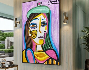 Abstract Picasso Portrait Canvas, Modern Cubism Style, Home Decor Artwork, Large Canvas Wall Art, Oversized Statement Piece