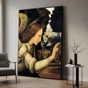 Renaissance Angel Canvas Wall Art, Religious Floral Artwork, Classical Angel Printing, Spiritual Home Decor, Detailed Canvas Print