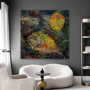 Abstract Fish Canvas Wall Art, Mordecai Ardon Style, Modern Printed Fish Printing, Oceanic Home Decor, Artistic Canvas Print
