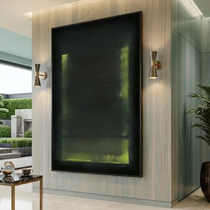 Mark Rothko Style Abstract Canvas Art, Green and Black Color Block, Large Canvas Wall Art, Oversized Statement Piece