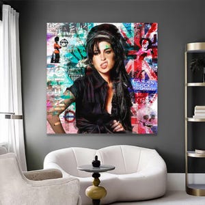 Toile pop art Amy Winehouse - Impression murale icône de la musique punk urbaine, impression murale Légende de la musique britannique, impression graphique Camden Market
