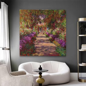 Monet’s Garden Pathway Canvas, Impressionist Floral Wall Art, Colorful Garden Landscape, Claude Monet Print, Nature Decor, Ready to Hang