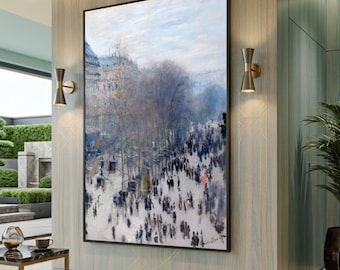 Canvasprint van een Parijs straatbeeld van Claude Monet, impressionistische muurdecoratie, groot canvas kunstwerk, opvallend statement piece