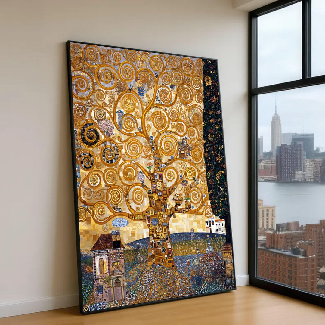 Gustav Klimt Inspired Tree of Life Canvas, Gold Spiral Tree Wall Art ...