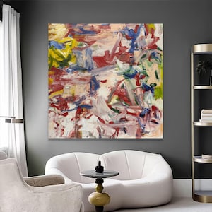 Willem de Kooning Inspired Wall Art - Abstract Expressionist Canvas Print - Modern Art Home Decor - Large Colorful Abstract Printing