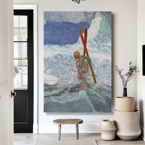 Peter Doig  Canvas Art – Dreamlike Wall Decor, Alpine Mountain Scene, Snowy Printing, Winter Sports Decor, Rustic Ski Chalet Canvas
