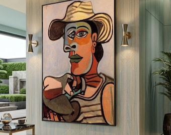 Abstract Picasso Portrait Canvas, Cubist Style, Colorful Wall Art, Large Canvas Wall Art, Oversized Statement Piece