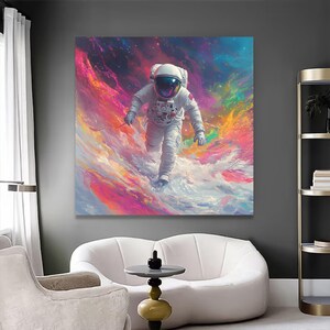 Vibrant Astronaut Spacewalk Canvas, Colorful Galaxy Wall Art, Cosmic Exploration Printing, Modern Space Decor, Ready to Hang Canvas