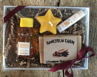 Honeyrun Farm Gift Set: Raw Honey, Beeswax Candle, Soap & Lip Balm