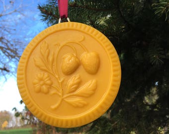 Beeswax Ornament - Strawberries with Flower - 4.25 in wide