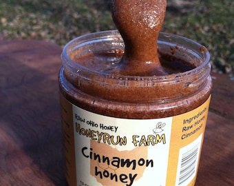 Raw Cinnamon Honey - Naturally Granulated, 13 ounce jar